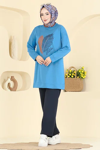 moda selvim طقم أزرق فاتح &كحلي 8040UZ662 - Thumbnail