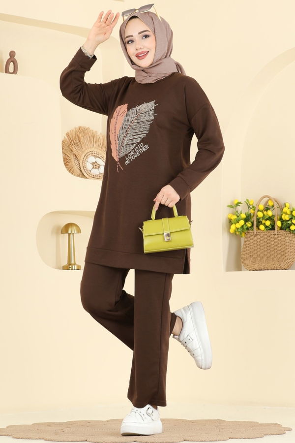 Modaselvim Hijab Combinations Combined 8040UZ662 Dark Brown