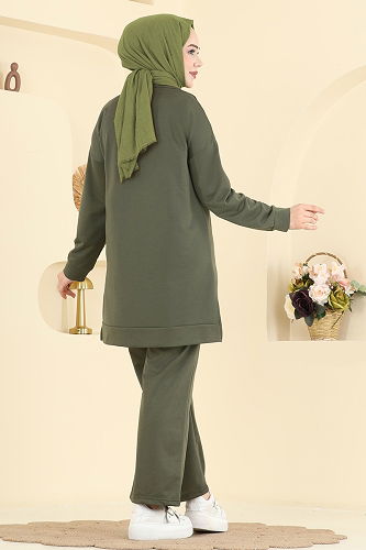 moda selvim طقم أخضر عفني غامق 8040UZ662 - Thumbnail