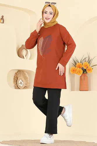 moda selvim طقم قرميدي غامق 8040UZ662 - Thumbnail