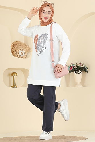 moda selvim Combined 8040UZ662 Ecru&Navy Blue - Thumbnail