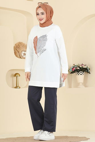 moda selvim Combined 8040UZ662 Ecru&Navy Blue - Thumbnail