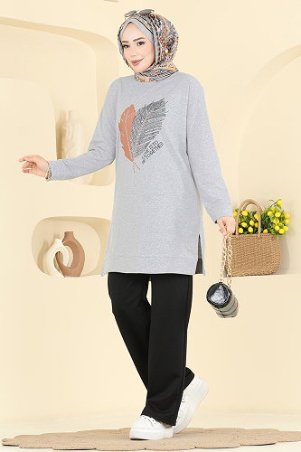 moda selvim طقم رمادي وأسود 8040UZ662 - Thumbnail