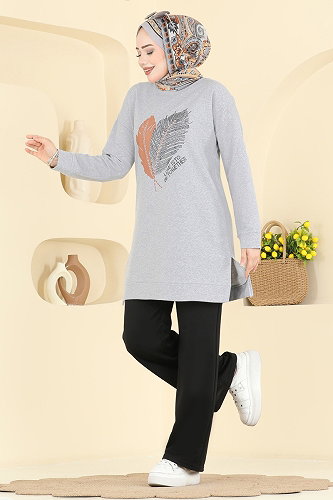 moda selvim طقم رمادي وأسود 8040UZ662 - Thumbnail