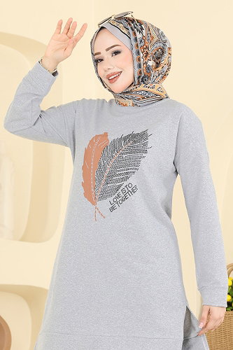 moda selvim طقم رمادي وأسود 8040UZ662 - Thumbnail