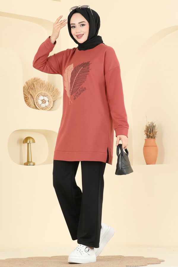 Modaselvim Hijab Combinations Combined 8040UZ662 Tile & Black