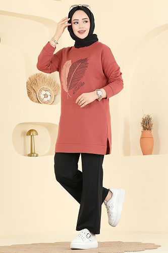 moda selvim طقم قرميدي أسود 8040UZ662 - Thumbnail