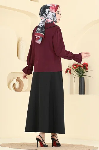 moda selvim Combined 8045TEG847 Burgundy & Black - Thumbnail