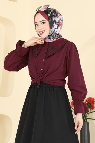 moda selvim طقم خمري و أسود 8045TEG847 - Thumbnail