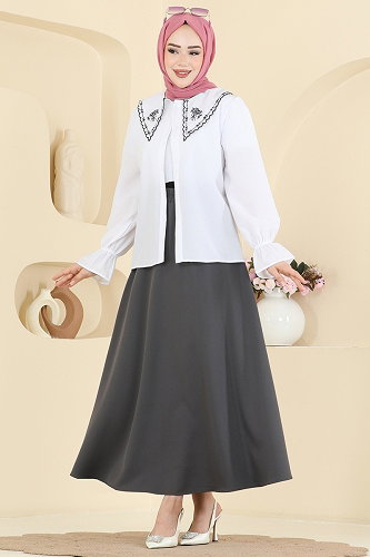 moda selvim Combined 8045TEG847 Ecru & Anthracite - Thumbnail