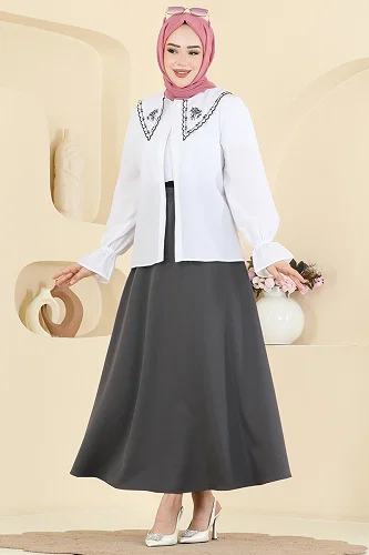 moda selvim طقم سكري ورمادي 8045TEG847 - Thumbnail