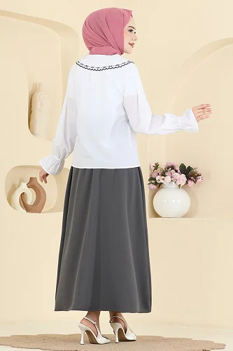 moda selvim طقم سكري ورمادي 8045TEG847 - Thumbnail
