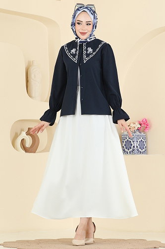 moda selvim Combined 8045TEG847 Navy Blue&Ecru - Thumbnail