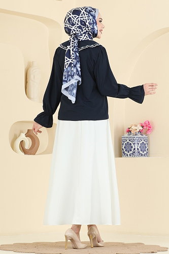 moda selvim Combined 8045TEG847 Navy Blue&Ecru - Thumbnail