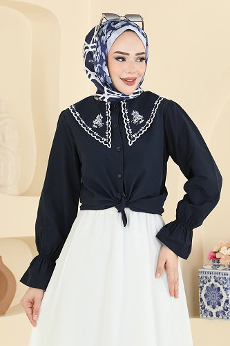 moda selvim طقم كحلي وسكري 8045TEG847 - Thumbnail