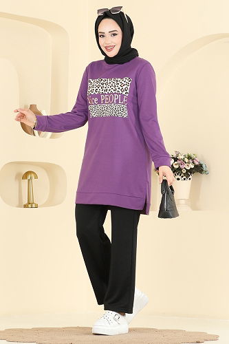 moda selvim طقم ليلكي وأسود 8050UZ662 - Thumbnail