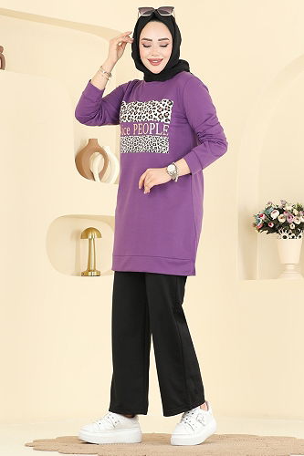 moda selvim طقم ليلكي وأسود 8050UZ662 - Thumbnail