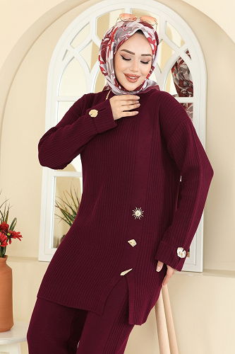 moda selvim طقم خمري 8052OZN1046 - Thumbnail