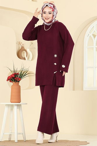 moda selvim طقم خمري 8052OZN1046 - Thumbnail