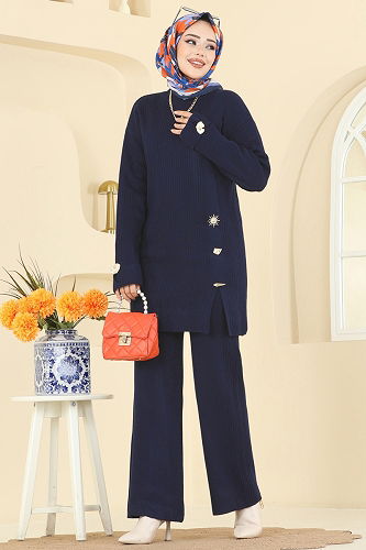 moda selvim طقم كحلي 8052OZN1046 - Thumbnail