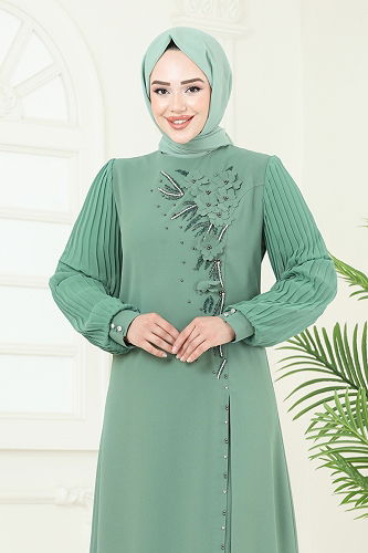 moda selvim طقم أخضر باهت 8058ABK1075 - Thumbnail