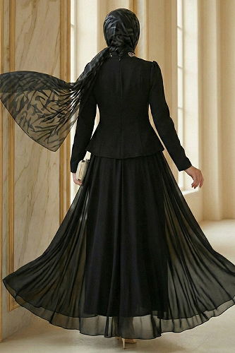 moda selvim طقم أسود 8060YG95 - Thumbnail