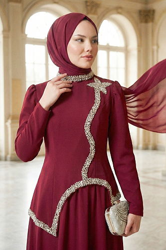 moda selvim طقم خمري 8060YG95 - Thumbnail