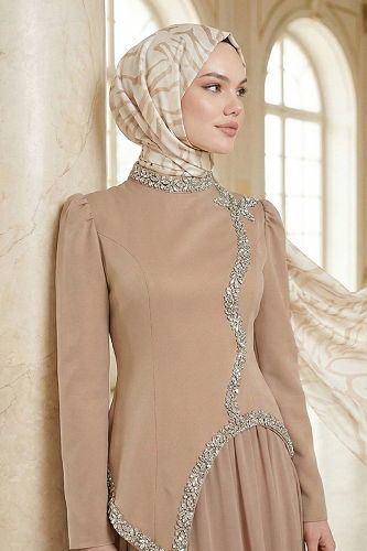 moda selvim طقم بيج 8060YG95 - Thumbnail