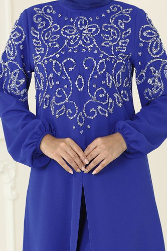 moda selvim طقم نيلي 8062ABK1075 - Thumbnail