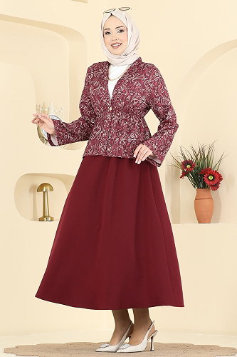 moda selvim طقم خمري 8062TEG847 - Thumbnail