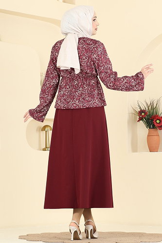 moda selvim طقم خمري 8062TEG847 - Thumbnail