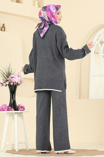 moda selvim طقم رمادي غامق 8071KLB1050 - Thumbnail