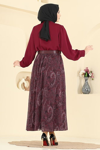 moda selvim طقم خمري 8076TEG847 - Thumbnail