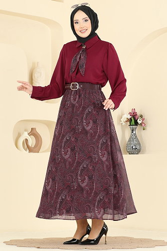 moda selvim طقم خمري 8076TEG847 - Thumbnail