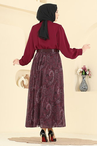 moda selvim طقم خمري 8076TEG847 - Thumbnail