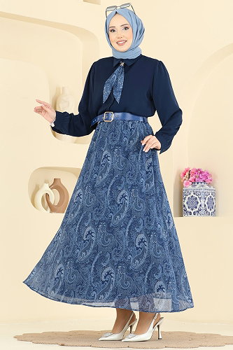 moda selvim طقم كحلي 8076TEG847 - Thumbnail