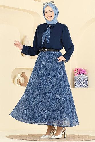 moda selvim طقم كحلي 8076TEG847 - Thumbnail
