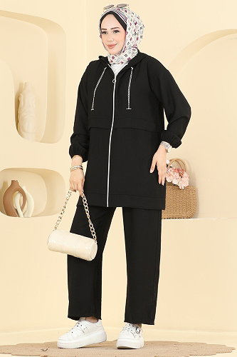 moda selvim طقم أسود 8081TEG847 - Thumbnail