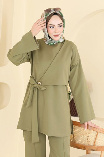moda selvim طقم أخضر عشبي 8085TEG847 - Thumbnail