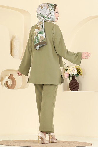 moda selvim طقم أخضر عشبي 8085TEG847 - Thumbnail