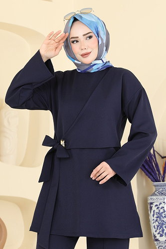 moda selvim طقم كحلي 8085TEG847 - Thumbnail