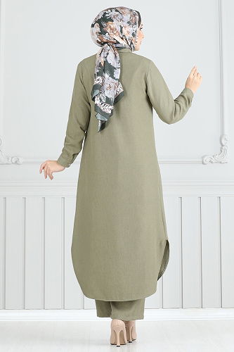 moda selvim طقم أخضر عشبي 808OZN1046 - Thumbnail