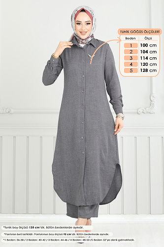 moda selvim طقم رمادي غامق 808OZN1046 - Thumbnail