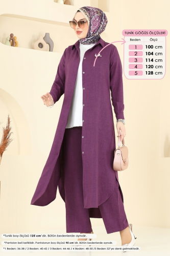 moda selvim طقم أرجواني 808OZN1046 - Thumbnail