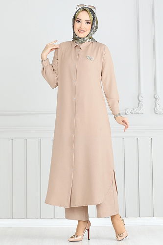 moda selvim طقم بيج 808OZN1046 - Thumbnail