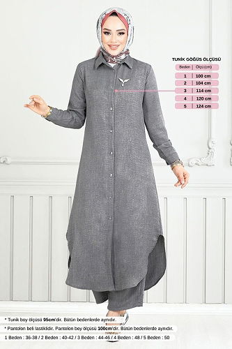 moda selvim طقم رمادي غامق 808OZR1047-M - Thumbnail