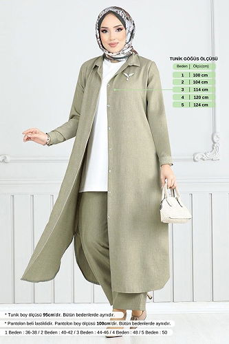 moda selvim طقم أخضر عشبي فاتح 808OZR1047-M - Thumbnail