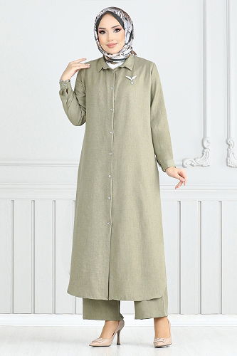 moda selvim طقم أخضر عشبي فاتح 808OZR1047-M - Thumbnail