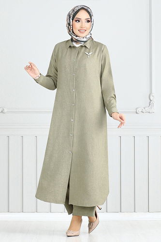 moda selvim طقم أخضر عشبي فاتح 808OZR1047-M - Thumbnail