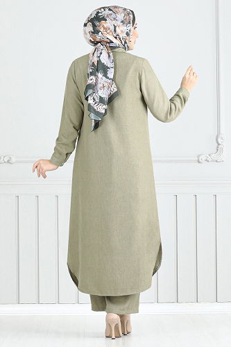 moda selvim طقم أخضر عشبي فاتح 808OZR1047-M - Thumbnail